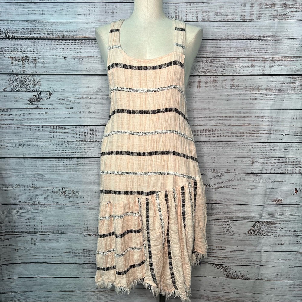 Free People MEDIUM Stripe Asymmetrical Sleeveless Dress Boho Stripe